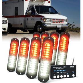 LUMENIX الأبيض العنبر LED سطح جبل ستروب مجموعة أضواء وامضة ث / وحدة تحكم 8PCS مصبغة الجانب علامة تحذير الطوارئ جمعيات ضوء الحذر لشاحنات مركبات البناء، حركة المرور | ميزة المزامنة