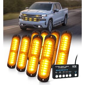 LUMENIX الأبيض العنبر LED سطح جبل ستروب مجموعة أضواء وامضة ث / وحدة تحكم 8PCS مصبغة الجانب علامة تحذير الطوارئ جمعيات ضوء الحذر لشاحنات مركبات البناء، حركة المرور | ميزة المزامنة
