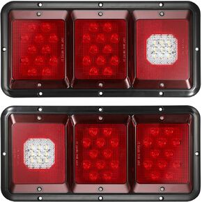 Partsam 2Pcs LED Triple Tail Lights 45 LEDs, Rectangle Vertical or Horizontal Mount LED Trailer Camper RV Tail Lights Stop Turn Tail Backup Reverse Lights Taillights w/Black Base - Red/Clear Lens