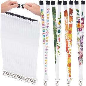 RYKOMO 20 Pieces Sublimation Blank Lanyards White Sublimation Lanyards Neck Lanyards with Badge Holder DIY Sublimation Lanyards with Detachable Buckles Heat Transfer Lanyards for Keychain Card Name