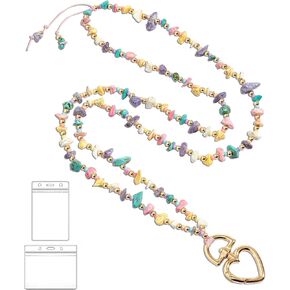 Lanyard for ID Badges and Keys, Natural Stone Beaded Lanyard Teacher Lanyard, ID Badge Holder with Lanyard Key Lanyard for Women(colorful)