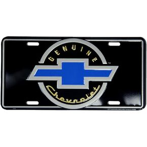 Tromic USA Chevy Blue Bowtie On Black 6" x 12" Embossed Aluminum License Plate