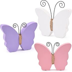 MEKOUZON Butterfly Decorations for Home, Set of 3 Rustic White Pink Purple Butterfly Statue Ornaments, Farmhouse Spring Decorations for Tiered Tray, Shelf, Fireplace, Table Decor in Kuwait