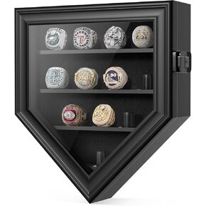 Championship Ring Display Case, 12 Ring Posts Baseball Ring Holder, Baseball Ring Display Case Lockable Wall Mount Wooden Shadow Box for Multiple Championship Rings in Kuwait