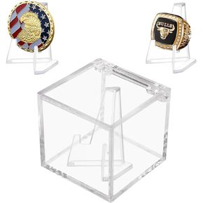 Championship Ring Display Case, Clear Acrylic Championship Ring Holder Box, Acrylic Display Easel Coin Stand Holder, Holder Box for Storage Championship Ring and.Coin (1, 2.36 Inch)