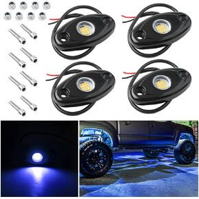 Rock Lights for Trucks, 4 Pods LED Rock Lights, IP67 Waterproof Neon Rock Lights Kits for Pickup ATV Off Road SUV, High Brightness Multifunction Underglow Lighting Glow Trail Rig Lamp (Blue)