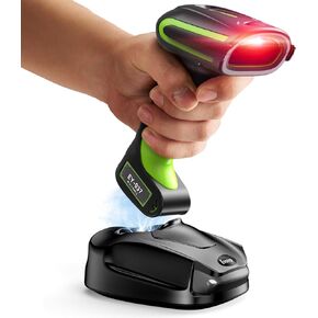 Eyoyo 2D QR Industrial Barcode Scanner with Wireless Charging Stand, Rugged Heavy Duty & IP65 Waterproof 3-in-1 Bluetooth & Wireless & USB Hands-Free Barcode Reader for Laptop Desktop Tablet Android