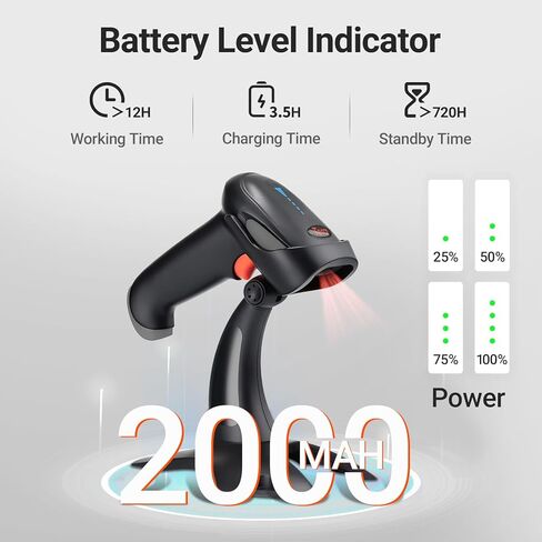 Tera Barcode Scanner Wireless 1D 2D QR with Stand: Battery Level Indicator 3 in 1 Works with Bluetooth 2.4G Wireless USB Wired Handheld Bar Code Reader with Vibration Alert HW0002 Orange in Kuwait