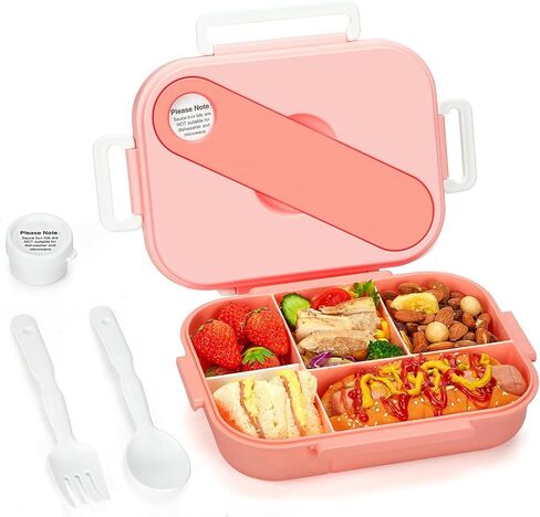 حاويات صندوق طعام للأطفال البالغين من Glotoch Pink Bento Box مكونة من 5 أقسام - آمنة للاستخدام في الميكروويف وغسالة الأطباق والفريزر - مثالية للعمل والمدرسة والوجبات أثناء التنقل، مع أدوات وبرطمان صلصة، 47 أونصة/1400 مل، وردي in Saudi Arabia