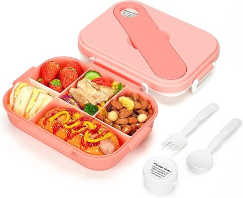حاويات صندوق طعام للأطفال البالغين من Glotoch Pink Bento Box مكونة من 5 أقسام - آمنة للاستخدام في الميكروويف وغسالة الأطباق والفريزر - مثالية للعمل والمدرسة والوجبات أثناء التنقل، مع أدوات وبرطمان صلصة، 47 أونصة/1400 مل، وردي in Saudi Arabia