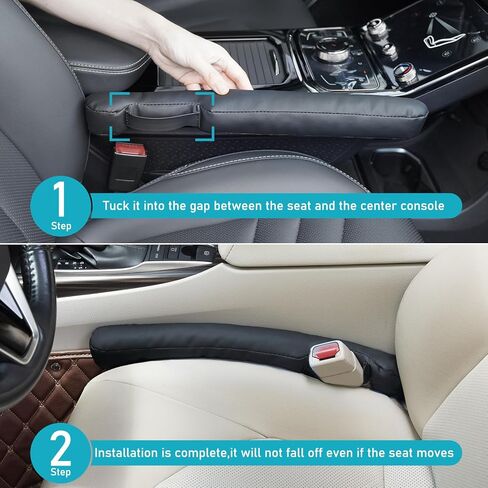 مجموعة حشو فجوات مقعد السيارة من كاسكاوايز مكونة من قطعتين، حاجز مقعد السيارة الجلدي يملأ الفجوة بين المقعد ووحدة التحكم لمنع الأشياء من السقوط، ملحقات السيارة مناسبة عالميًا للسيارة وسيارات الدفع الرباعي والشاحنة (أسود) in Kuwait
