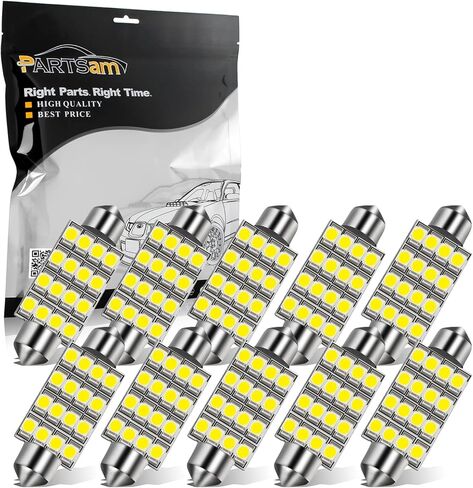 Partsam 578 LED لمبة بيضاء 211-2 212-2 41 مم 42 مم مصابيح قبة LED اكليل، 6000K فائقة السطوع LED مصابيح خريطة لمبات Canbus خالية من الأخطاء للسيارة الداخلية قبة صندوق السيارة أضواء لوحة الترخيص in Saudi Arabia