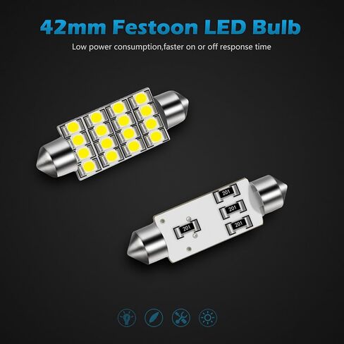 Partsam 578 LED لمبة بيضاء 211-2 212-2 41 مم 42 مم مصابيح قبة LED اكليل، 6000K فائقة السطوع LED مصابيح خريطة لمبات Canbus خالية من الأخطاء للسيارة الداخلية قبة صندوق السيارة أضواء لوحة الترخيص in Saudi Arabia