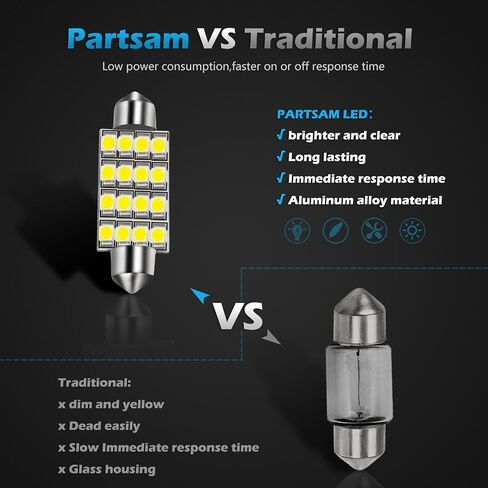 Partsam 578 LED لمبة بيضاء 211-2 212-2 41 مم 42 مم مصابيح قبة LED اكليل، 6000K فائقة السطوع LED مصابيح خريطة لمبات Canbus خالية من الأخطاء للسيارة الداخلية قبة صندوق السيارة أضواء لوحة الترخيص in Saudi Arabia