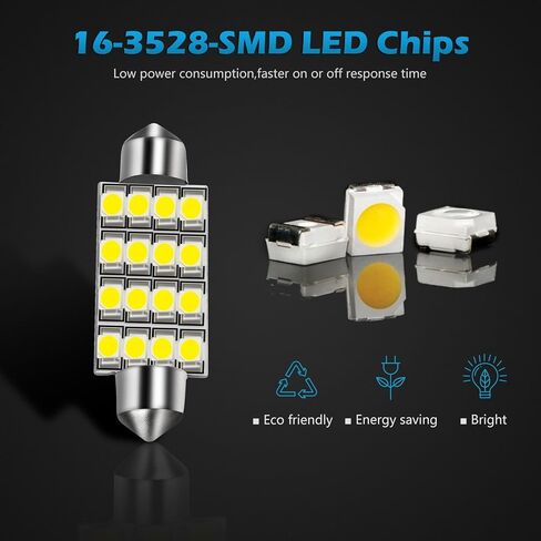 Partsam 578 LED لمبة بيضاء 211-2 212-2 41 مم 42 مم مصابيح قبة LED اكليل، 6000K فائقة السطوع LED مصابيح خريطة لمبات Canbus خالية من الأخطاء للسيارة الداخلية قبة صندوق السيارة أضواء لوحة الترخيص in Saudi Arabia