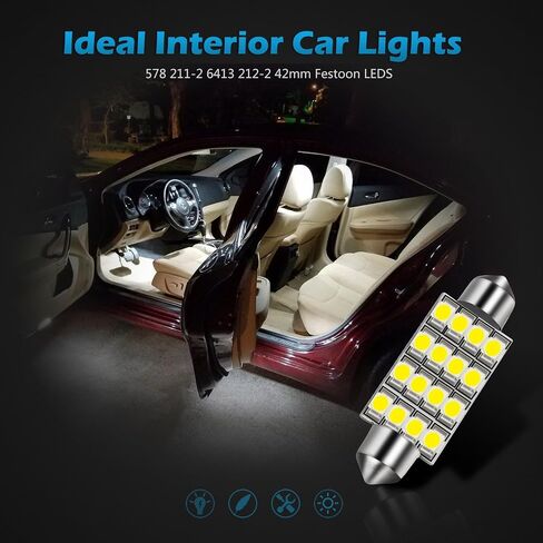 Partsam 578 LED لمبة بيضاء 211-2 212-2 41 مم 42 مم مصابيح قبة LED اكليل، 6000K فائقة السطوع LED مصابيح خريطة لمبات Canbus خالية من الأخطاء للسيارة الداخلية قبة صندوق السيارة أضواء لوحة الترخيص in Saudi Arabia