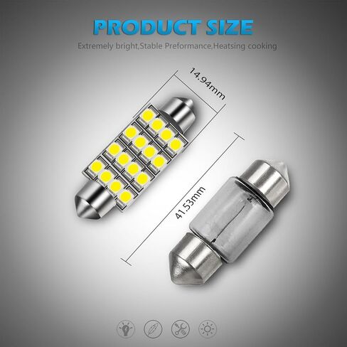 Partsam 578 LED لمبة بيضاء 211-2 212-2 41 مم 42 مم مصابيح قبة LED اكليل، 6000K فائقة السطوع LED مصابيح خريطة لمبات Canbus خالية من الأخطاء للسيارة الداخلية قبة صندوق السيارة أضواء لوحة الترخيص in Saudi Arabia