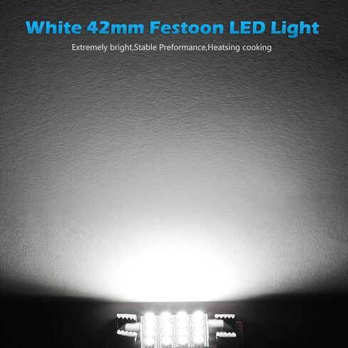 Partsam 578 LED لمبة بيضاء 211-2 212-2 41 مم 42 مم مصابيح قبة LED اكليل، 6000K فائقة السطوع LED مصابيح خريطة لمبات Canbus خالية من الأخطاء للسيارة الداخلية قبة صندوق السيارة أضواء لوحة الترخيص in Saudi Arabia
