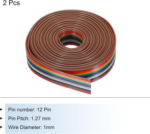 MECCANIXITY 2 قطعة 20 دبوس كابل شريط قوس قزح مسطح 9.84FT 1.27 مللي متر أسلاك توصيل لوحة الخبز للمشاريع الإلكترونية in Kuwait