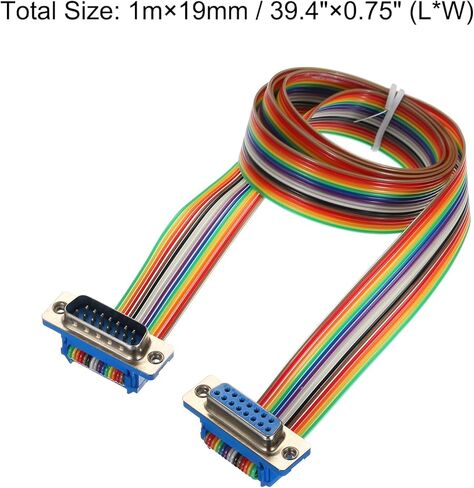 MECCANIXITY 1 قطعة IDC قوس قزح سلك كابل الشريط المسطح DB15 ذكر إلى DB15 أنثى 39.4 بوصة طول 2.54 مم أسلاك توصيل لوحة توصيل للمشاريع الإلكترونية in Kuwait