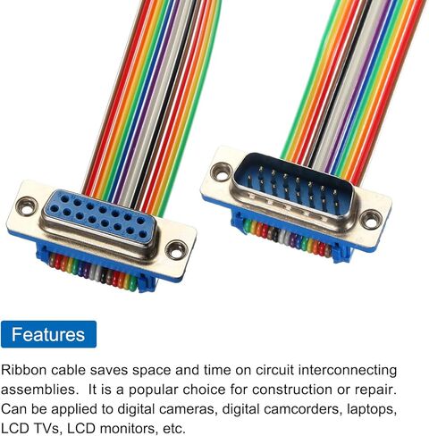 MECCANIXITY 1 قطعة IDC قوس قزح سلك كابل الشريط المسطح DB15 ذكر إلى DB15 أنثى 39.4 بوصة طول 2.54 مم أسلاك توصيل لوحة توصيل للمشاريع الإلكترونية in Kuwait