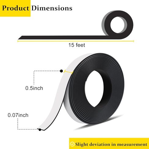 شريط مغناطيسي مرن من TRYMAG، شرائط شريط مغناطيسي مرنة مع دعامة ذاتية اللصق قوية مثالية للثلاجة والمكتب ولوحة المسح الجافة والحرف اليدوية، سمك 1/14 بوصة × عرض 1/2 بوصة × 15 قدمًا in Kuwait