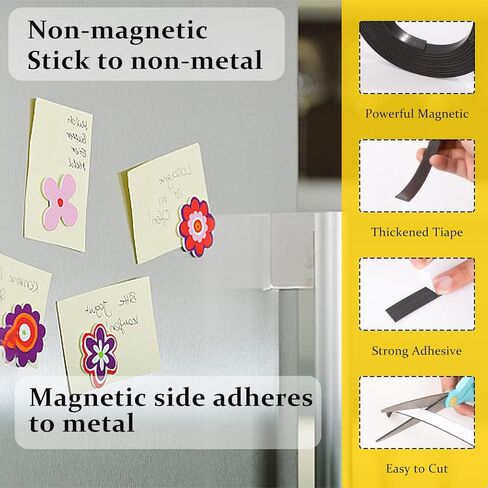 شريط مغناطيسي مرن من TRYMAG، شرائط شريط مغناطيسي مرنة مع دعامة ذاتية اللصق قوية مثالية للثلاجة والمكتب ولوحة المسح الجافة والحرف اليدوية، سمك 1/14 بوصة × عرض 1/2 بوصة × 15 قدمًا in Kuwait