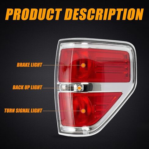 RANSOTO F150 Tail Light Compatible With Ford F150 F-150 2009 2010 2011 2012 2013 2014 Left Driver Side Brake Light - Chrome Trim in Saudi Arabia