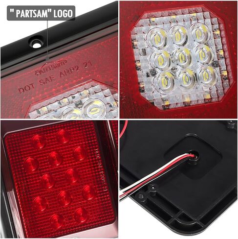 Partsam 2 قطعة مصابيح LED ثلاثية الذيل 45 مصباح LED، مستطيل عمودي أو أفقي جبل LED مقطورة العربة RV أضواء الذيل توقف بدوره الذيل النسخ الاحتياطي عكس الأضواء الخلفية ث / قاعدة سوداء - عدسة حمراء / واضحة in Saudi Arabia