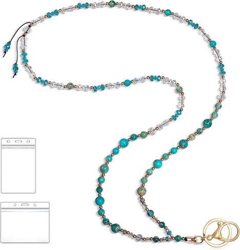 Lanyard for ID Badges and Keys, Natural Stone Beaded Lanyard Teacher Lanyard, ID Badge Holder with Lanyard Key Lanyard for Women(colorful) in Saudi Arabia