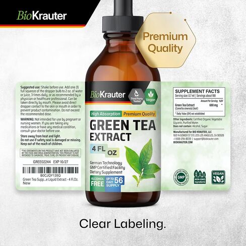 Green Tea Extract Tincture - Green Tea Supplements - Antioxidant Source - Immune Support Supplement - Alcohol and Sugar Free - Vegan Drops 2 Fl.Oz. in Kuwait