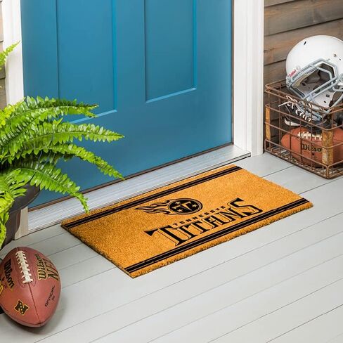 Team Sports America NFL Tennessee Titans Natural Coir Door Mat | Indoor and Outdoor Entryway | 28 x 16 Inches | Non Slip Back | Welcome Floor Mats | Muddy Dog Paws | Front Door Entrance Home Décor in Saudi Arabia
