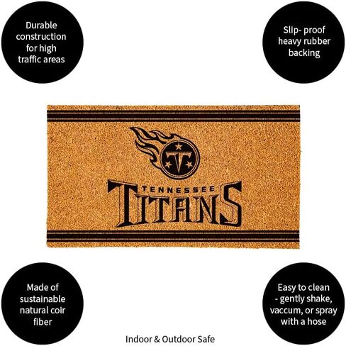 Team Sports America NFL Tennessee Titans Natural Coir Door Mat | Indoor and Outdoor Entryway | 28 x 16 Inches | Non Slip Back | Welcome Floor Mats | Muddy Dog Paws | Front Door Entrance Home Décor in Saudi Arabia