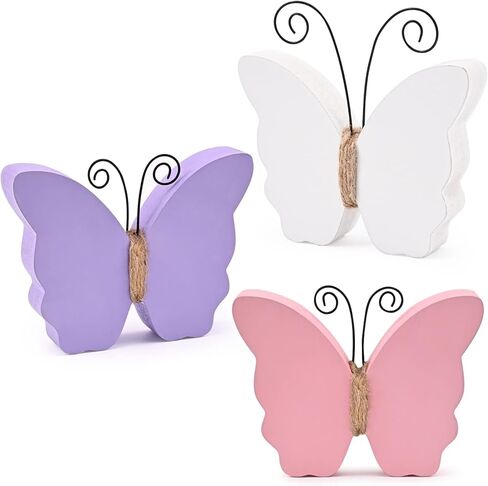 MEKOUZON Butterfly Decorations for Home, Set of 3 Rustic White Pink Purple Butterfly Statue Ornaments, Farmhouse Spring Decorations for Tiered Tray, Shelf, Fireplace, Table Decor in Kuwait