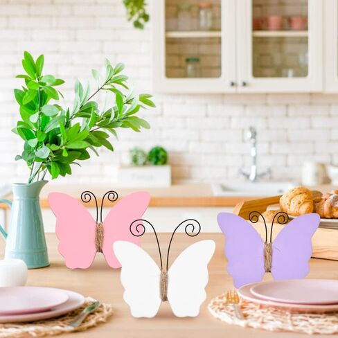 MEKOUZON Butterfly Decorations for Home, Set of 3 Rustic White Pink Purple Butterfly Statue Ornaments, Farmhouse Spring Decorations for Tiered Tray, Shelf, Fireplace, Table Decor in Kuwait