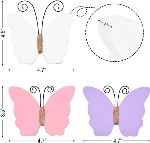 MEKOUZON Butterfly Decorations for Home, Set of 3 Rustic White Pink Purple Butterfly Statue Ornaments, Farmhouse Spring Decorations for Tiered Tray, Shelf, Fireplace, Table Decor in Kuwait
