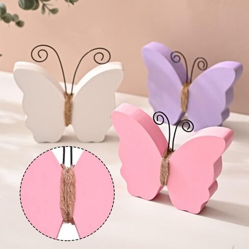 MEKOUZON Butterfly Decorations for Home, Set of 3 Rustic White Pink Purple Butterfly Statue Ornaments, Farmhouse Spring Decorations for Tiered Tray, Shelf, Fireplace, Table Decor in Kuwait