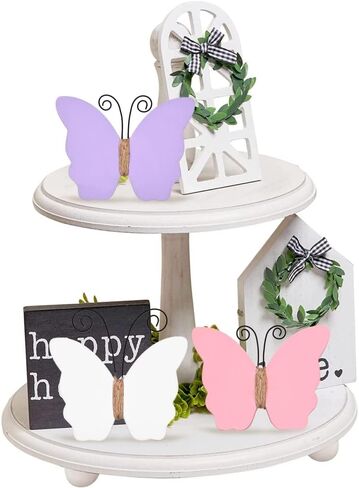 MEKOUZON Butterfly Decorations for Home, Set of 3 Rustic White Pink Purple Butterfly Statue Ornaments, Farmhouse Spring Decorations for Tiered Tray, Shelf, Fireplace, Table Decor in Kuwait