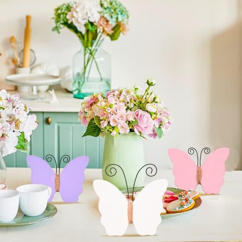 MEKOUZON Butterfly Decorations for Home, Set of 3 Rustic White Pink Purple Butterfly Statue Ornaments, Farmhouse Spring Decorations for Tiered Tray, Shelf, Fireplace, Table Decor in Kuwait
