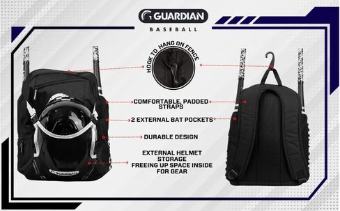 حقيبة ظهر Guardian Rookie Baseball للأولاد والبنات - حقيبة حزمة الخفافيش لتخزين الخوذة الخارجية للأطفال - تحمل مضاربين in Saudi Arabia