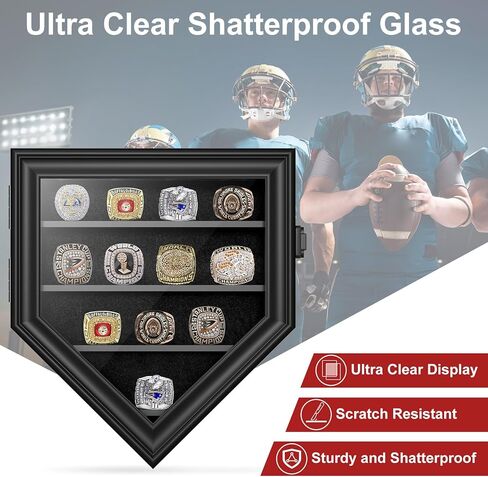 Championship Ring Display Case, 12 Ring Posts Baseball Ring Holder, Baseball Ring Display Case Lockable Wall Mount Wooden Shadow Box for Multiple Championship Rings in Kuwait