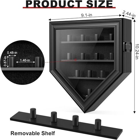 Championship Ring Display Case, 12 Ring Posts Baseball Ring Holder, Baseball Ring Display Case Lockable Wall Mount Wooden Shadow Box for Multiple Championship Rings in Kuwait