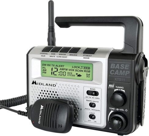 Midland® - XT511 - راديو الطوارئ - 22 قناة راديو معسكر قاعدة ثنائي الاتجاه مع 5 خيارات طاقة، 121 رمز خصوصية، 3 مصابيح LED ومسح الطقس NOAA + تنبيه - رمادي/أسود in Saudi Arabia