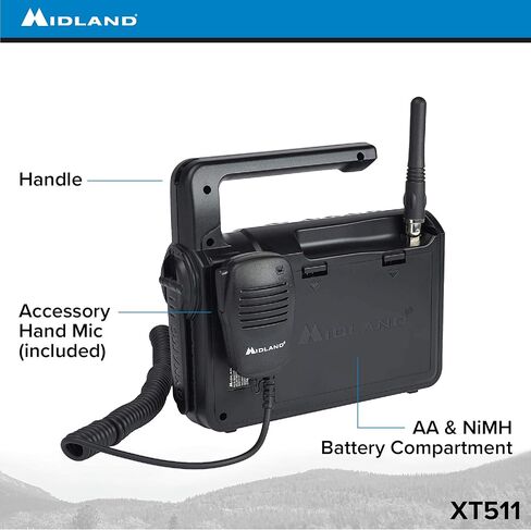 Midland® - XT511 - راديو الطوارئ - 22 قناة راديو معسكر قاعدة ثنائي الاتجاه مع 5 خيارات طاقة، 121 رمز خصوصية، 3 مصابيح LED ومسح الطقس NOAA + تنبيه - رمادي/أسود in Saudi Arabia