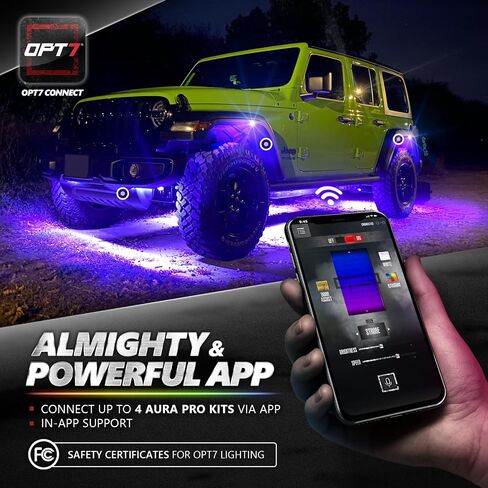 OPT7 Aura Pro Underglow Kit for Trucks Trailers w/App Control, Waterproof Rigid Aluminum LED Bars, Soundsync, Multi Colors Mode, Door Assist, iOS/Android Bluetooth, Exterior Neon Under Car Lights in Saudi Arabia