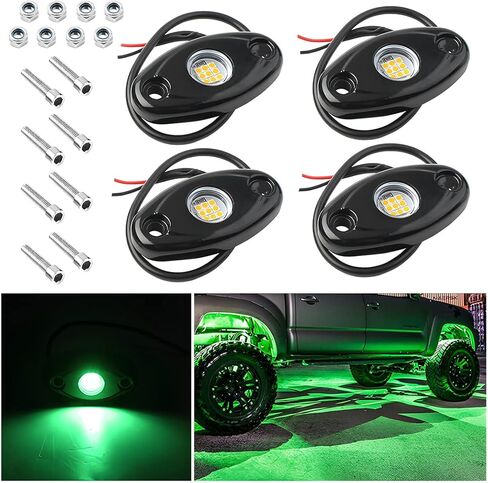 أضواء الصخور للشاحنات، 4 كبسولات LED أضواء الصخور، IP67 مجموعات أضواء الصخور النيون للماء لالتقاط ATV على الطرق الوعرة سيارات الدفع الرباعي، سطوع عالية متعددة الوظائف Underglow Lighting Glow Trail Rig Lamp (أبيض) in Kuwait