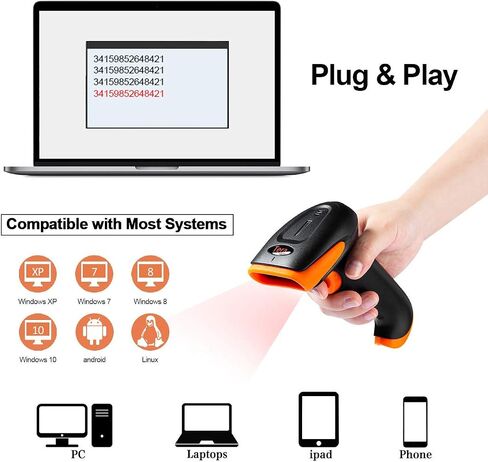 Tera Pro Wireless 2D QR Barcode Scanner 3 in 1 Bluetooth & 2.4GHz Wireless & USB Wired Connection Connect Smart Phone Tablet PC Image Bar Code Reader with Vibration Alert Model HW0002-O in Saudi Arabia