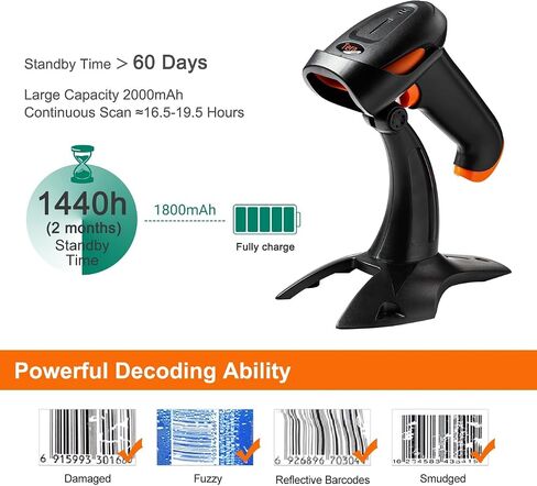 Tera Pro Wireless 2D QR Barcode Scanner 3 in 1 Bluetooth & 2.4GHz Wireless & USB Wired Connection Connect Smart Phone Tablet PC Image Bar Code Reader with Vibration Alert Model HW0002-O in Saudi Arabia