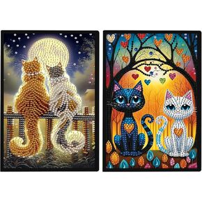 JISHSHAY 2 Pcs Diamond Painting Notebook Kits Diamond Art Notebooks Kits for Adults DIY Diamond Painting Journal Book Diamond Art Painting Notebook Kit Adult Craft Kits Journaling Notebooks A5 Cat