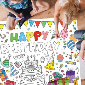 Bexlora Happy Birthday Giant Coloring Poster, 43.3 X 31.4 Inch Large Coloring Poster for Wall Coloring Table Cloth for Classroom Home Birthday Party Decorations Supplies Favors